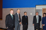 Chief Justice VandeWalle, Justice Crothers, and Justice Maring visit with Student Council members Jordan Kuchar and Alex Bata.