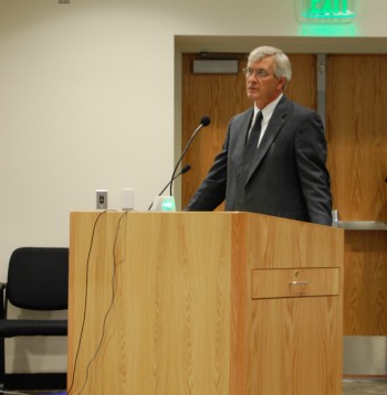 Mark Blumer, appellant attorney, listens to a question posed by one of the justices