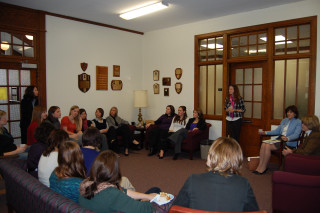 Justice Maring and Justice Kapsner meet with members of the Law Women's Caucus.