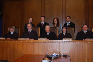 Moot Court Board Members, Dean DePountis, Amber Hildebrand, Meghan Compton, and Mark Krogstad, pose with the Court.