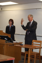 Chief Justice VandeWalle and Justice Maring speak to the Advanced Appellate Advocacy class.