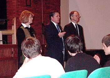 Justice Daniel Crothers makes a point while Justice Carol Kapsner and Justice Dale Sandstrom listen