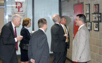 Devils Lake High School Principal Ryan Hanson served as tour guide for the Devils Lake High school visit.  Superintendent Scott Privratsky, who was instrumental for the Court's visit is not shown.