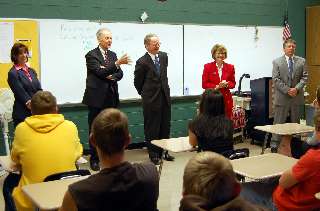 The justices of the North Dakota Supreme Court meet with Edgeley students