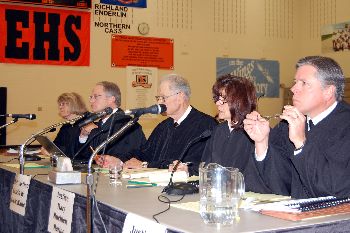 The Court listens to arguments in the Enderlin gymnasium.