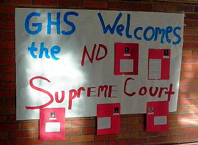 Signs at Garrison High School greeted the Supreme Court on its Nov. 1 visit