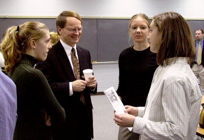 Grafton Student Council Members served as guides to Justice Sandstrom and the other Justices. Pictured are Allison Cyr, Madeline Myers and Emily Bina.