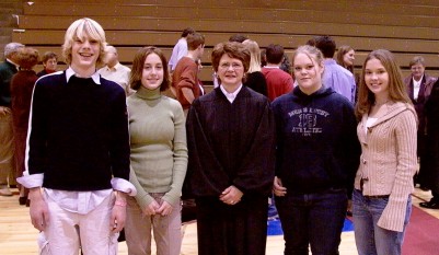 Ty Olson, Samantha Johnson, Jessica Davis and Rachel Lessard served as guides for Justice Kapsner.