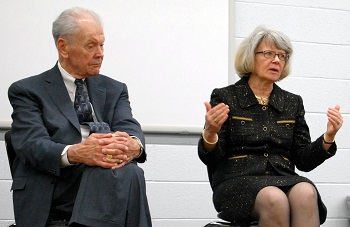 Justice Carol Kapsner answers a student question during the class session.