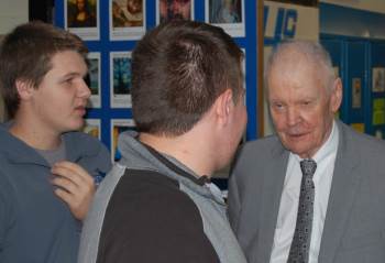 Chief  Justice Gerald VandeWalle enjoyed talking with the students.