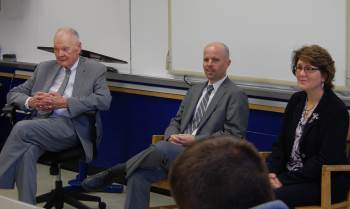 Chief Justice VandeWalle, Justice  Jerod Tufte, and Justice McEvers spoke with seniors.