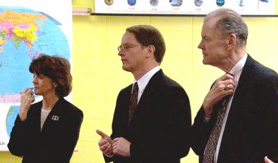 Justice Maring, Justice Sandstrom and Chief Justice VandeWalle speak to senior students