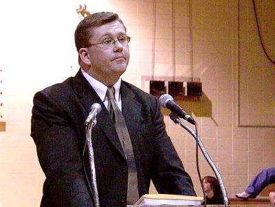 Lloyd Suhr, Assistant Burleigh County State's Attorney, waits to respond to one of the Justice's questions