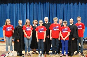 Student ambassadors Dakota Tahran, Jakob  Bloomquist, Katlyn Plecity, Lissa Jorgensen, Michelle Bodziachowski and Ellah  Karges hosted the Justices.