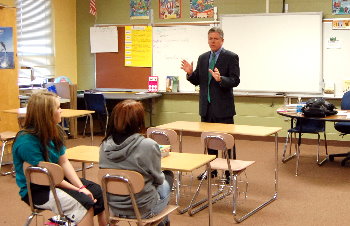 Justice Dan Crothers spoke to a high school class in Trenton.