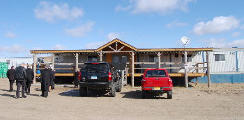 The justices dined at a man camp cafeteria in Trenton.