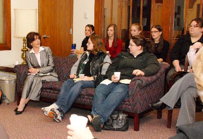 Justices Mary Maring and Carol Kapsner chatted with members of the Law Women's Caucus on Oct. 29
