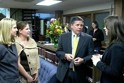 Justice Dan Crothers meets with students at UND on Sept. 29 at a reception for the Court