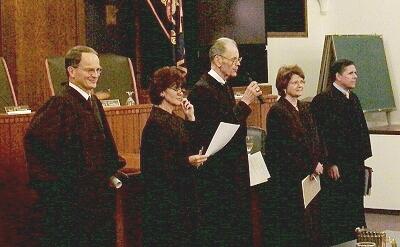 The Court answers questions after the conclusion of the Moot Court finals.