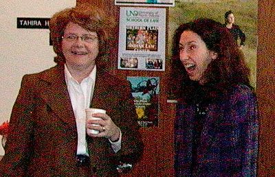 Justice Carol Kapsner and Prof. Patti Alleva share a laugh before the arguments