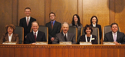 The Court poses with the Moot Court competition finalists.