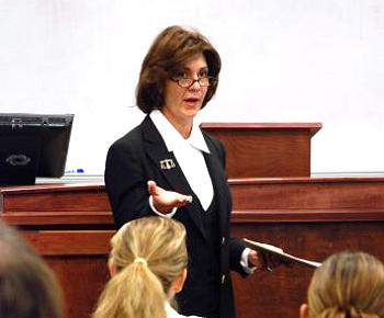 Justice Mary Maring speaks to a class at UND Law School