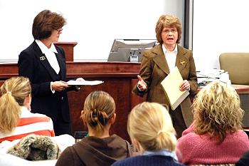 Justice Carol Kapsner joins Justice Maring in a discussion with law students