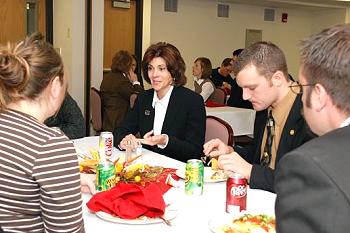 Justice Maring dines with a group of law students