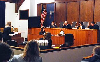 The Supreme Court hears arguments in the law school Moot Court competition in UND's Baker Courtroom