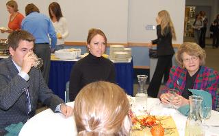 Justice Carol Kapsner listens to student comments at lunch on Oct. 25