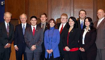 Members of the Court pose with newly initiated members and officials of the Phi Alpha Delta legal fraternity.