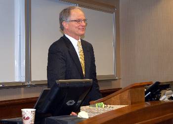 Justice Sandstrom spoke to a class of UND law students after the Moot Court finals