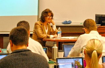 Justice Mary Maring sits in on Prof. Patty Alleva's Civil Procedure class at UND.