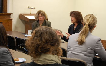 Justices Kapsner and Maring met with members of the UND Law Women's Caucus.