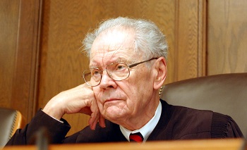 Chief Justice Gerald VandeWalle listens to attorney Thornton's arguments.