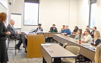 After the arguments, Chief Justice Gerald VandeWalle was a guest at UND's gender law class.