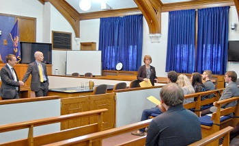 Justices Jon Jensen, Jerod Tufte and Lisa Fair McEvers gave students information about working as law clerks for the Court.