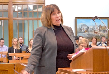 Attorney Patti Jensen answered a question during the Glass v. Glass arguments.