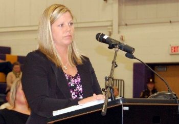 The appellee's attorney Leah duCharme listens to a question from the Court in Harvey v. Harvey.