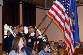 After the school visit, the Court proceeded to the Richland County Courthouse, where the Wahpeton Veterans' Color Guard opened the rededication ceremony.