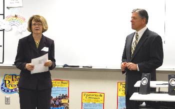 Justices Carol Kapsner and Dan Crothers spoke to a class of West Fargo students.