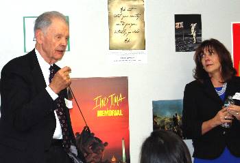 Chief Justice Gerald VandeWalle and Justice Mary Maring talk about the legal system with a class of West Fargo students