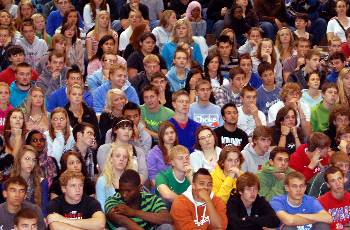 Students and teachers from West Fargo listen to the argument.