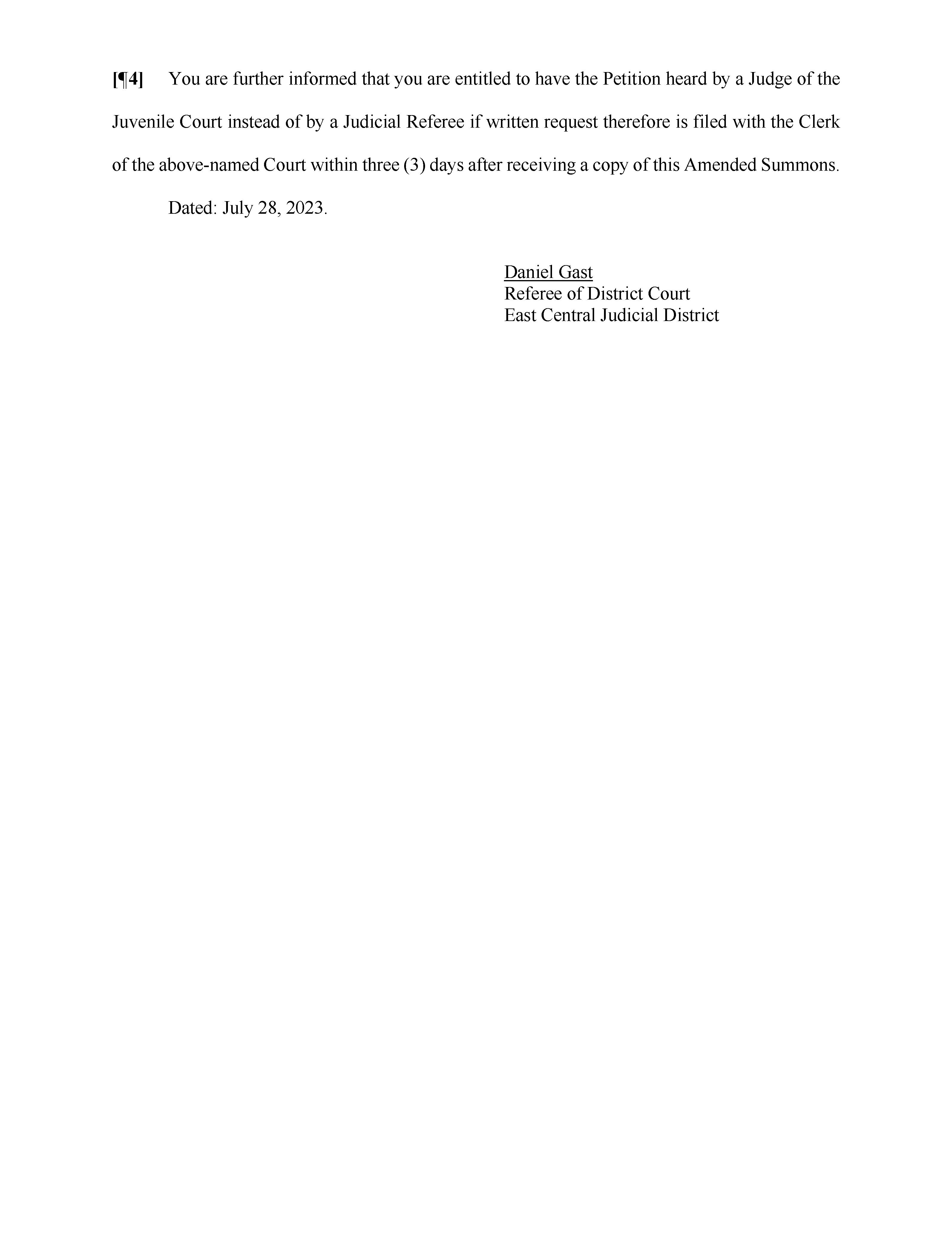 North Dakota Court System Notice to Absent Party Cass County Doe