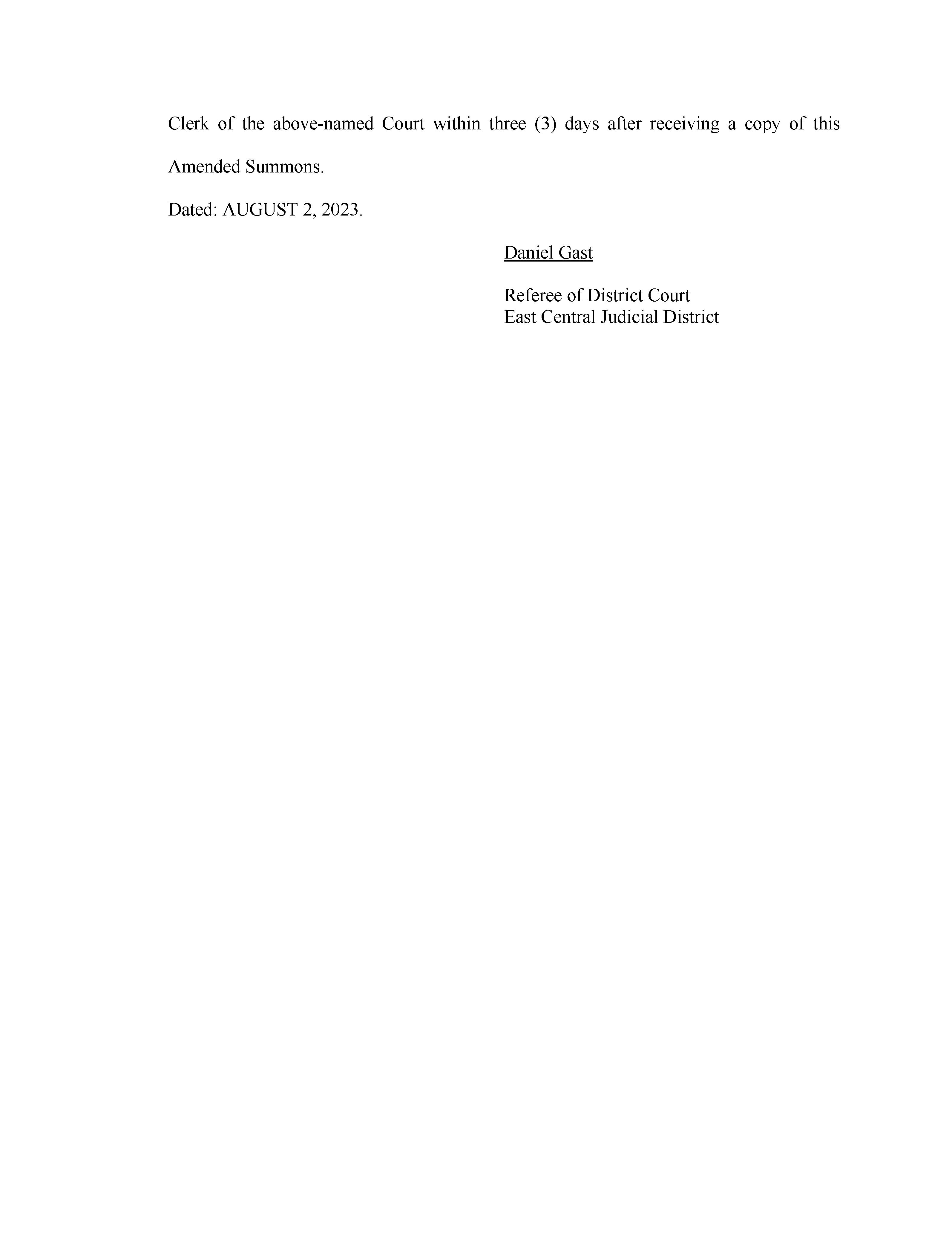 North Dakota Court System - Notice to Absent Party - Cass County - Ziegler,  Breanna