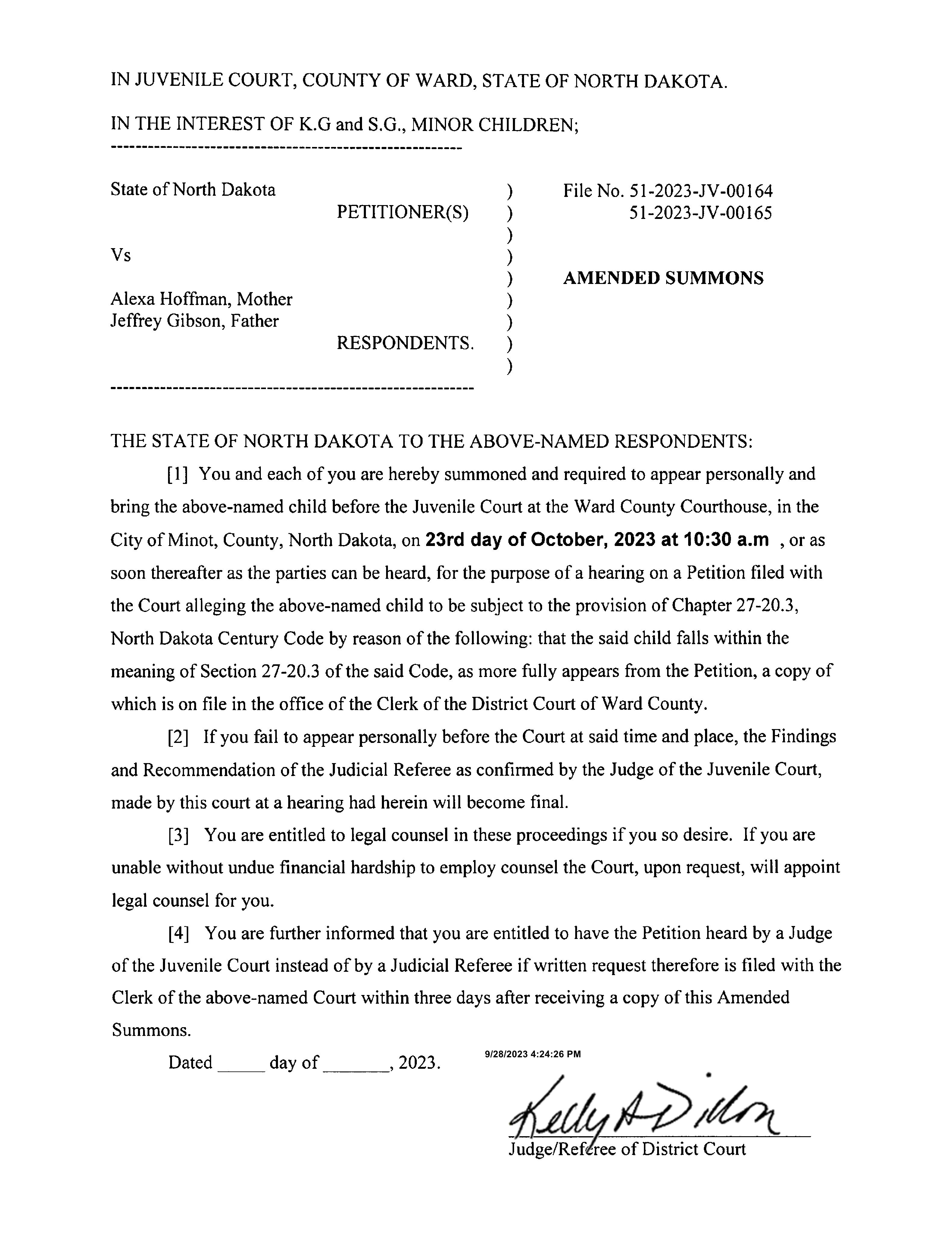 North Dakota Court System Notice to Absent Party Ward County